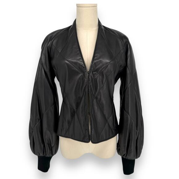 AKRIS Black Lamb Napa Leather Bomber Blazer Jacket - Size 6